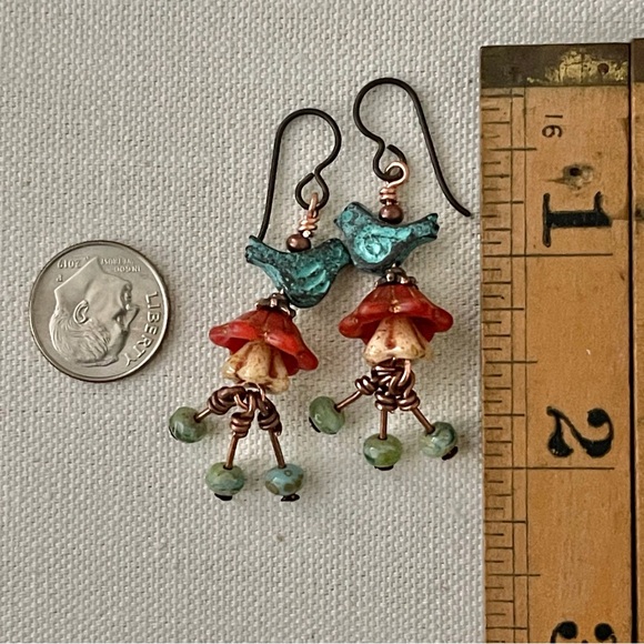 ARTISAN Earrings - “Birds and Berries” Dangles - Picture 6 of 9